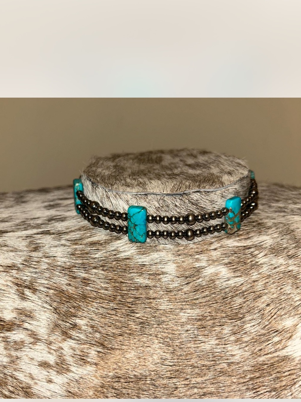 Natural Turquoise with sterling silver pearls chocker.